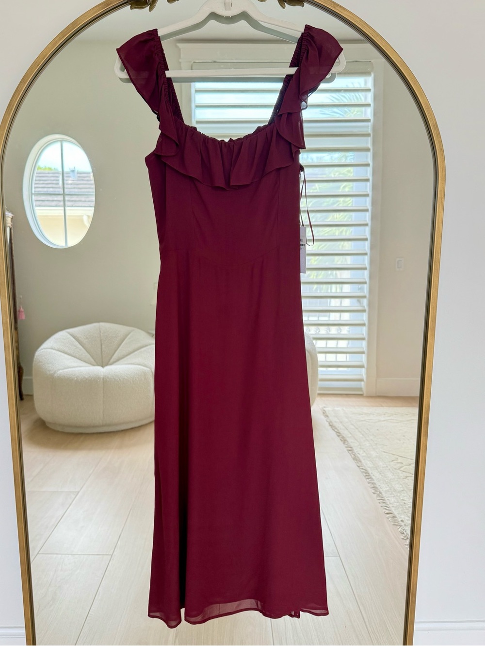 NWT Reformation Colette Ruffle Square Neck Midi Dress Plum Size 10 - Picture 3 of 7